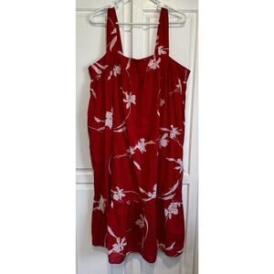 Hilo Hattie Hawaii Sun Dress Large Vtg Midi Red Floral Mermaid Ruffle Sleeveless